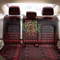 Wreath and Santa Dog in Red Back Car Seat Cover with Black Holiday Pattern Design - Wonder Print Shop