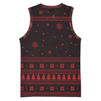 Wreath and Santa Dog in Red Basketball Jersey with Black Holiday Pattern Design - Wonder Print Shop