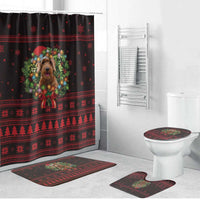 Wreath and Santa Dog in Red Bathroom Set with Black Holiday Pattern Design - Wonder Print Shop