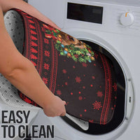 Wreath and Santa Dog in Red Bathroom Set with Black Holiday Pattern Design - Wonder Print Shop