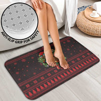 Wreath and Santa Dog in Red Bathroom Set with Black Holiday Pattern Design - Wonder Print Shop
