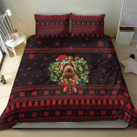 Wreath and Santa Dog in Red Bedding Set with Black Holiday Pattern Design - Wonder Print Shop