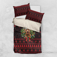 Wreath and Santa Dog in Red Bedding Set with Black Holiday Pattern Design - Wonder Print Shop