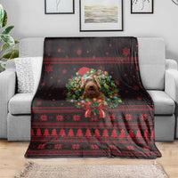 Wreath and Santa Dog in Red Blanket with Black Holiday Pattern Design - Wonder Print Shop