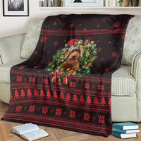 Wreath and Santa Dog in Red Blanket with Black Holiday Pattern Design - Wonder Print Shop