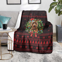 Wreath and Santa Dog in Red Blanket with Black Holiday Pattern Design - Wonder Print Shop