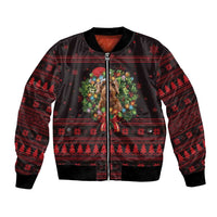 Wreath and Santa Dog in Red Bomber Jacket with Black Holiday Pattern Design - Wonder Print Shop