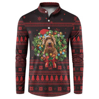 Wreath and Santa Dog in Red Button Sweatshirt with Black Holiday Pattern Design - Wonder Print Shop