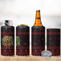 Wreath and Santa Dog in Red 4 in 1 Can Cooler Tumbler with Black Holiday Pattern Design - Wonder Print Shop