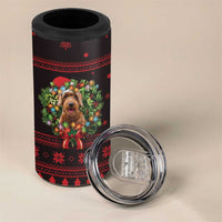 Wreath and Santa Dog in Red 4 in 1 Can Cooler Tumbler with Black Holiday Pattern Design - Wonder Print Shop
