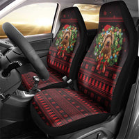Wreath and Santa Dog in Red Car Seat Cover with Black Holiday Pattern Design - Wonder Print Shop