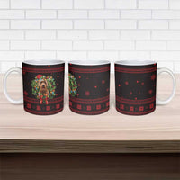 Wreath and Santa Dog in Red Ceramic Mug with Black Holiday Pattern Design - Wonder Print Shop