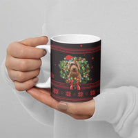 Wreath and Santa Dog in Red Ceramic Mug with Black Holiday Pattern Design - Wonder Print Shop