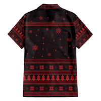 Wreath and Santa Dog in Red Family Matching Off The Shoulder Long Sleeve Dress and Hawaiian Shirt with Black Holiday Pattern Design - Wonder Print Shop