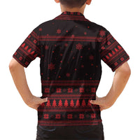 Wreath and Santa Dog in Red Family Matching Short Sleeve Bodycon Dress and Hawaiian Shirt with Black Holiday Pattern Design - Wonder Print Shop