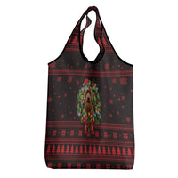 Wreath and Santa Dog in Red Grocery Bag with Black Holiday Pattern Design - Wonder Print Shop