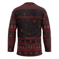 Wreath and Santa Dog in Red Hockey Jersey with Black Holiday Pattern Design - Wonder Print Shop