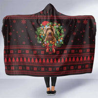 Wreath and Santa Dog in Red Hooded Blanket with Black Holiday Pattern Design - Wonder Print Shop
