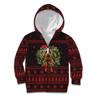 Wreath and Santa Dog in Red Kid Hoodie with Black Holiday Pattern Design - Wonder Print Shop