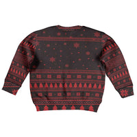 Wreath and Santa Dog in Red Kid Ugly Christmas Sweater with Black Holiday Pattern Design - Wonder Print Shop