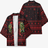 Wreath and Santa Dog in Red Kimono with Black Holiday Pattern Design - Wonder Print Shop