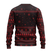 Wreath and Santa Dog in Red Ugly Christmas Sweater with Black Holiday Pattern Design - Wonder Print Shop