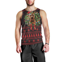 Wreath and Santa Dog in Red Men Tank Top with Black Holiday Pattern Design - Wonder Print Shop