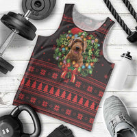 Wreath and Santa Dog in Red Men Tank Top with Black Holiday Pattern Design - Wonder Print Shop