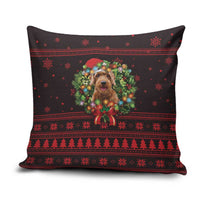 Wreath and Santa Dog in Red Pillow Cover with Black Holiday Pattern Design - Wonder Print Shop