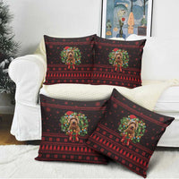Wreath and Santa Dog in Red Pillow Cover with Black Holiday Pattern Design - Wonder Print Shop