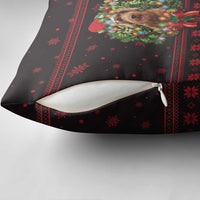 Wreath and Santa Dog in Red Pillow Cover with Black Holiday Pattern Design - Wonder Print Shop