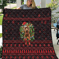 Wreath and Santa Dog in Red Quilt with Black Holiday Pattern Design - Wonder Print Shop