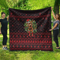 Wreath and Santa Dog in Red Quilt with Black Holiday Pattern Design - Wonder Print Shop