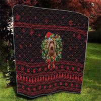 Wreath and Santa Dog in Red Quilt with Black Holiday Pattern Design - Wonder Print Shop
