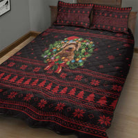 Wreath and Santa Dog in Red Quilt Bed Set with Black Holiday Pattern Design - Wonder Print Shop