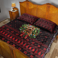 Wreath and Santa Dog in Red Quilt Bed Set with Black Holiday Pattern Design - Wonder Print Shop