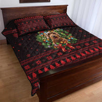 Wreath and Santa Dog in Red Quilt Bed Set with Black Holiday Pattern Design - Wonder Print Shop