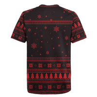 Wreath and Santa Dog in Red Rugby Jersey with Black Holiday Pattern Design - Wonder Print Shop