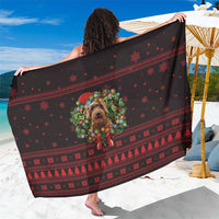 Wreath and Santa Dog in Red Sarong with Black Holiday Pattern Design - Wonder Print Shop
