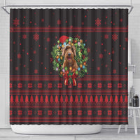 Wreath and Santa Dog in Red Shower Curtain with Black Holiday Pattern Design - Wonder Print Shop