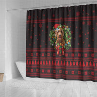 Wreath and Santa Dog in Red Shower Curtain with Black Holiday Pattern Design - Wonder Print Shop