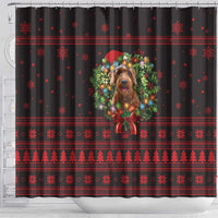 Wreath and Santa Dog in Red Shower Curtain with Black Holiday Pattern Design - Wonder Print Shop