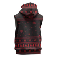Wreath and Santa Dog in Red Sleeveless Zip Hoodie with Black Holiday Pattern Design - Wonder Print Shop