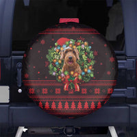 Wreath and Santa Dog in Red Spare Tire Cover with Black Holiday Pattern Design - Wonder Print Shop