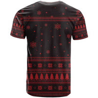 Wreath and Santa Dog in Red T Shirt with Black Holiday Pattern Design - Wonder Print Shop