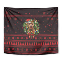 Wreath and Santa Dog in Red Tapestry with Black Holiday Pattern Design - Wonder Print Shop