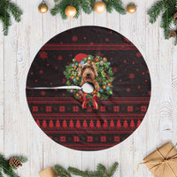 Wreath and Santa Dog in Red Tree Skirt with Black Holiday Pattern Design - Wonder Print Shop