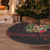 Wreath and Santa Dog in Red Tree Skirt with Black Holiday Pattern Design - Wonder Print Shop