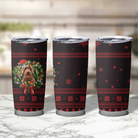 Wreath and Santa Dog in Red Tumbler Cup with Black Holiday Pattern Design - Wonder Print Shop