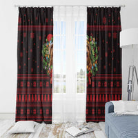 Wreath and Santa Dog in Red Window Curtain with Black Holiday Pattern Design - Wonder Print Shop